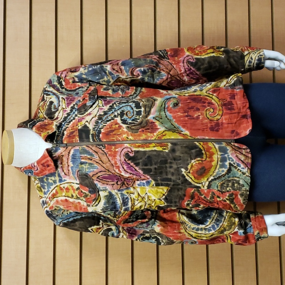 Coldwater Creek Embroidered Jacket XL Zip Front Boho Vintage Style